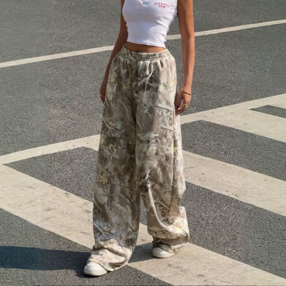 Olive Camouflage Wide Leg Sweatpants XS S M L